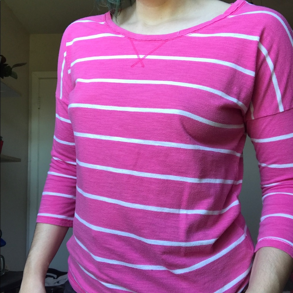 Pink and White Striped Hollister Shirt